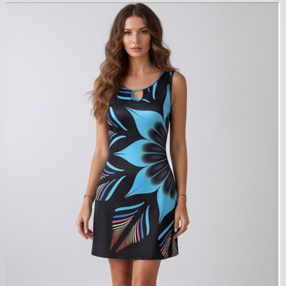 Boho Tropical Print Keyhole Neckline Tank Dress - Picture 4 of 7